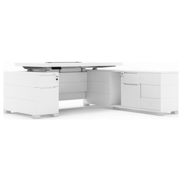Ford Executive Modern Adjustable Height Desk with Return - Matte White, Right Return