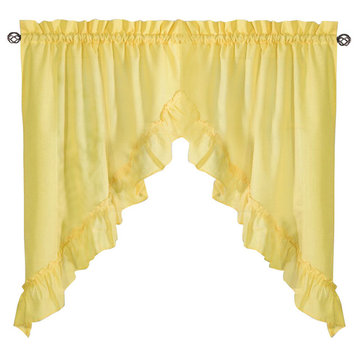 Ellis Curtain Stacey 60"x38" Ruffled Swag Curtain, Yellow