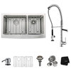 Farmhouse Double Stainless Steel Sink, Faucet and Soap Dispenser, Chrome, 36"