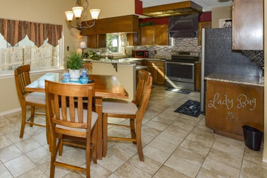 Example of a mountain style dining room design in Austin