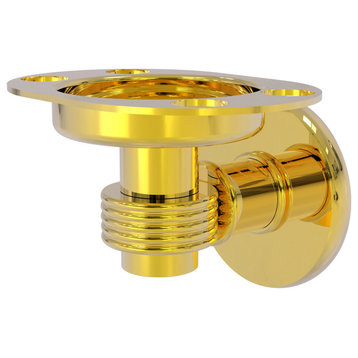 Continental Toothbrush Holder With Groovy Accents, Polished Brass