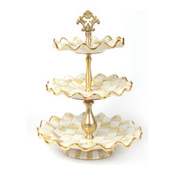 Parchment Check Three Tier Sweet Stand | MacKenzie-Childs - Serveware