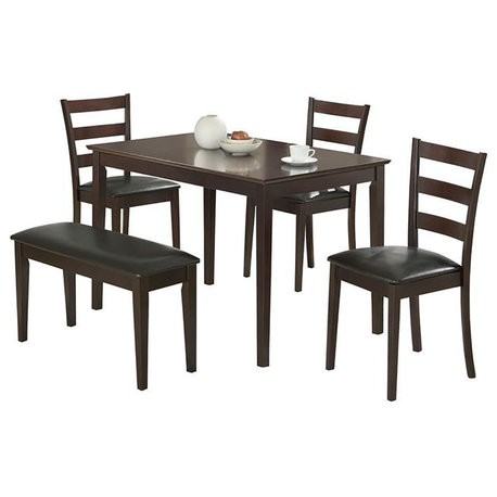 5 Piece Dining Set with Bench, Cappuccino and Dark Brown