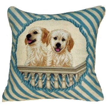Puppies in Balcony Petit Point Pillow