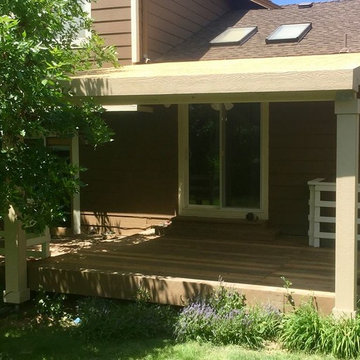 Shed roof, tongue and groove pine, with can lights and fanp