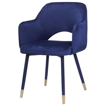 Contemporary Accent Chair, Velvet Cut Out Back With Square Arms, Ocean Blue