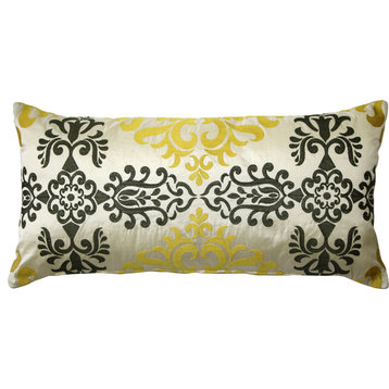 Sumatra Silk Embroidery Decorative Throw Pillow, Medallion, 12"x24"