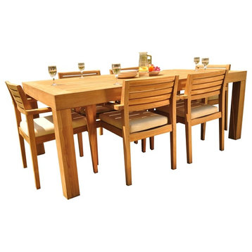 7-Piece Outdoor Teak Dining Set, 86" Rectangle Table, 6 Montana Stacking Chair