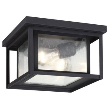 Two Light Outdoor Square Flush Mount-Black Finish-Incandescent Lamping Type