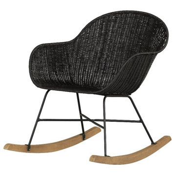 Pemberly Row Modern / Contemporary Rattan Rocking Chair Black Rattan