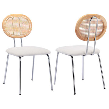 Rattan Cane Back Dining Chairs Set of 2, White