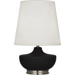 Robert Abbey - Robert Abbey MDC23 Michael Berman Nolan - One Light Table Lamp - Shade Included: TRUE  Designer: Michael Berman  Cord Color: Silver  Base Dimension: 9 x 1.5Michael Berman Nolan One Light Table Lamp Matte Dark Coal Glazed/Dark Antique Nickel Oyster Linen Shade *UL Approved: YES *Energy Star Qualified: n/a  *ADA Certified: n/a  *Number of Lights: Lamp: 1-*Wattage:150w E26 Medium Base bulb(s) *Bulb Included:No *Bulb Type:E26 Medium Base *Finish Type:Matte Dark Coal Glazed/Dark Antique Nickel