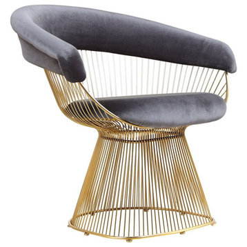 Pangea Home Fern 17.5" Modern Stainless Steel/Velvet Arm Chair in Gray/Gold