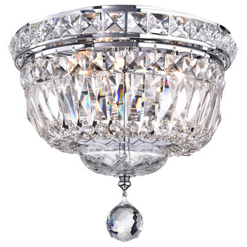 3-Light Chrome Finish Crystal Ceiling Flush Mount Chandelier Small Glam Lighting