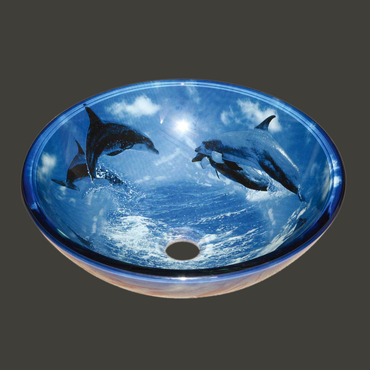 Renovators Supply Manufacturing Countertop Vessel Sink 12 In Round Blue Glass Small Bathroom Sink With Chrome Sink Drain