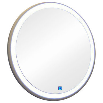 ADM Circular Wall Mounted Framed LED Mirror, Matte White, 28"
