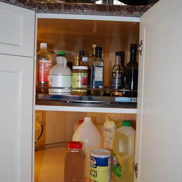 Shelf-Mounted Lazy Susan and Interior Cabinet Lighting