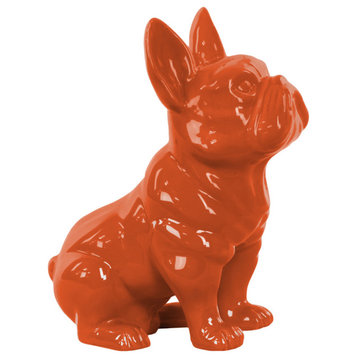 Ceramic Sitting French Bulldog Figurine, Orange