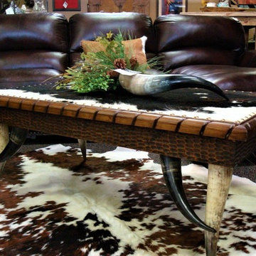 Cowhide & Horn Coffee Table on Tri Color Cowhide Rug