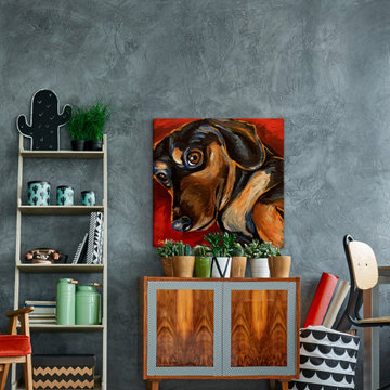 "Dachshund Game Day" Painting Print on Wrapped Canvas