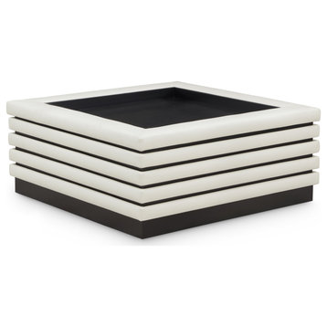 Rory Black Faux Leather Coffee Table, Cream, Square, Black Finish