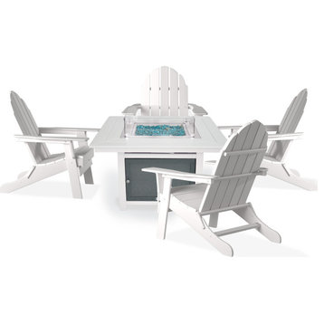 Park City 42" Square Fire Pit Table, Balboa Folding Chairs, White Top, White Chairs