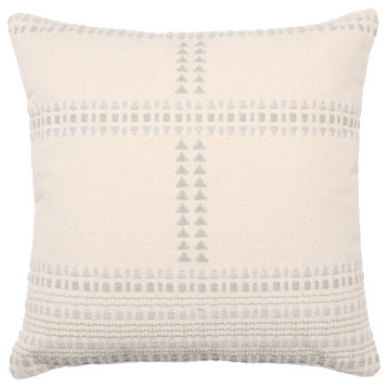 Aryn Striped Cream/ Light Blue Pillow 22" Square, Down Fill