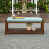 48" Patio Wood Bench with Cushion, Dark Brown/Blue