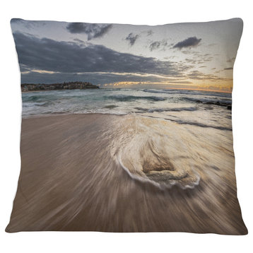 Morning with Playful Surf and Pleasant Sky Seashore Throw Pillow, 18"x18"