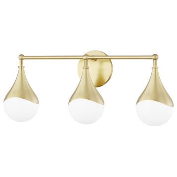 Ariana 3-Light LED Bath Bracket, Aged Brass, Opal Glossy Glass
