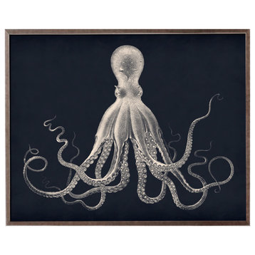 Lord Bodner Octopus Print, Navy Background, Silver Octopus, 30"x24"