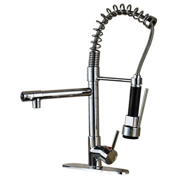 Doubs Deck Mounted Kitchen Sink Faucet With Pull Down Spray, Chrome