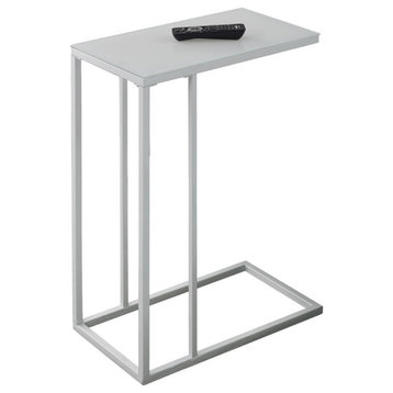 C-Shaped Accent Table, Top: Frosted Glass, Base: White