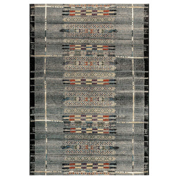 Liora Manne Marina Tribal Stripe Indoor/Outdoor Rug, Black, 2'7"x4'3"
