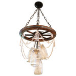 Starlight Primitives - Mason 5-Jar  Wagon Wheel Chandelier, With Crystal - This beautiful wagon wheel chandelier is perfect for your country, rustic, western-chic, style!  This is the version that includes the crystal trimming around it.