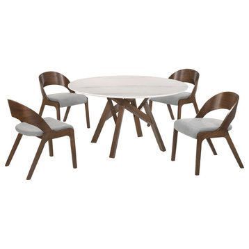 Venus and Polly 5 Piece Walnut and Marble Round Dining Set