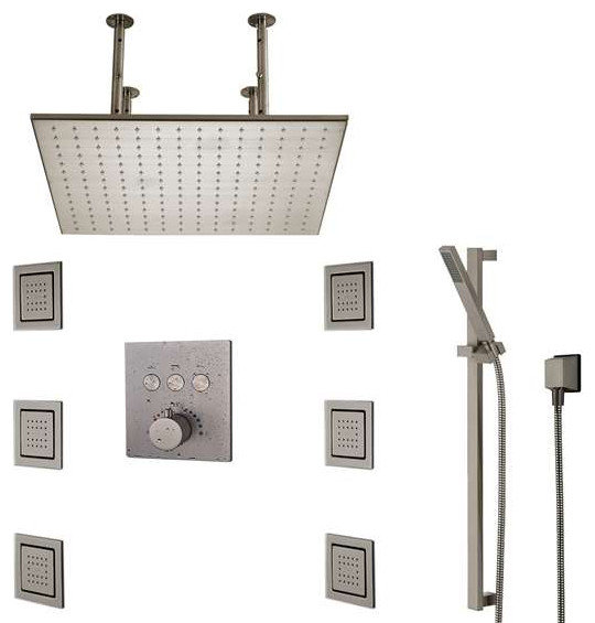 FontanaShowers Brushed Nickel Ceiling Mount Rainfall Shower Set ...