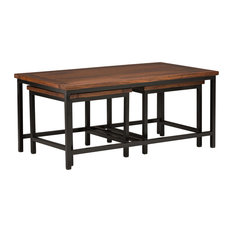 Skyler Cognac Brown Mango Wood Nesting Tables, 3-Piece Set