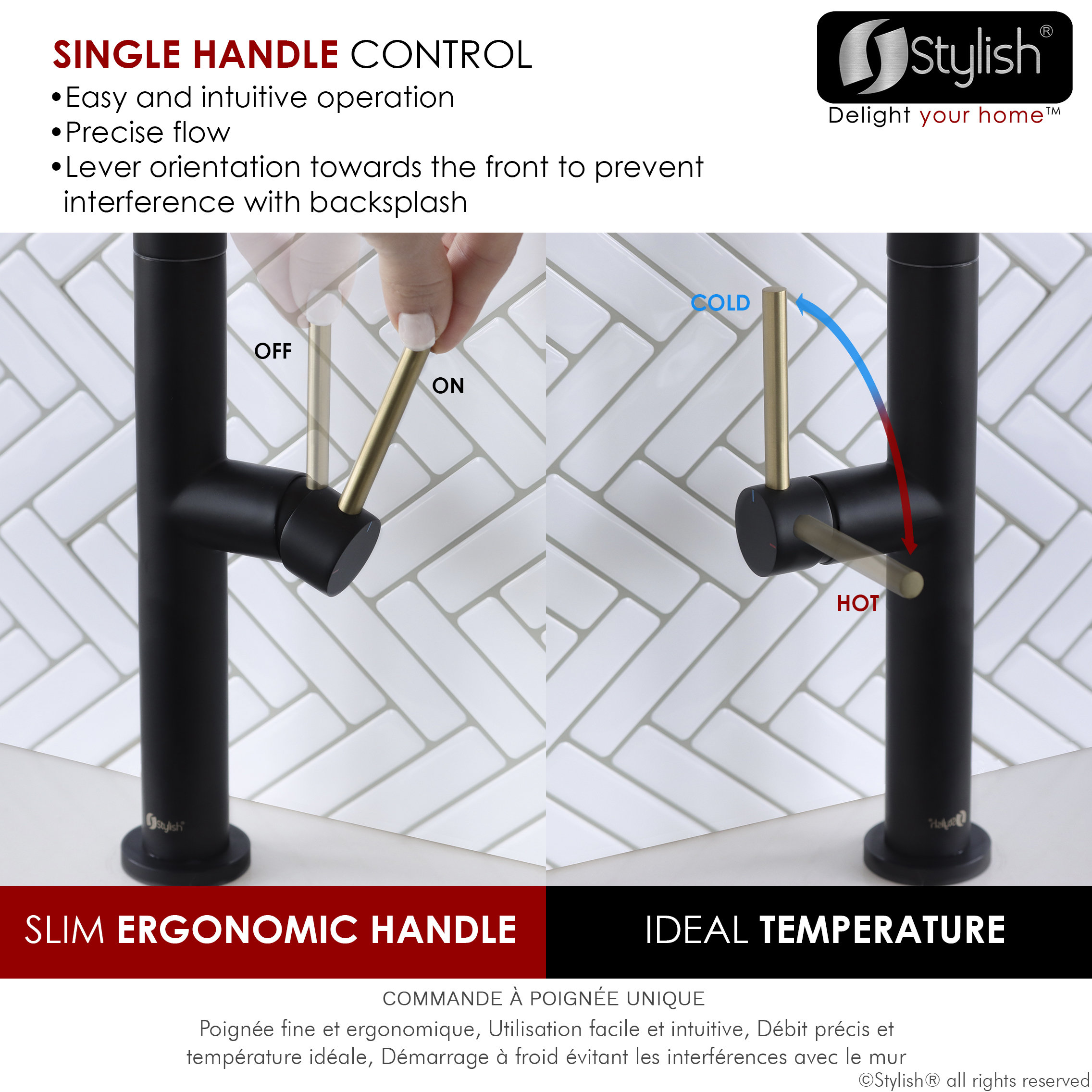 STYLISH Single Handle Pull Down Kitchen Faucet Dual Mode in Black-Brushed Gold
