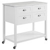 Pemberly Row Modern Wood Kitchen Island/Cart with 4 Casters in White