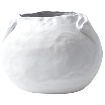Rustic White Ceramic Modern Pinch Pot Vase 12" FreeForm Sculpture Designer Italy