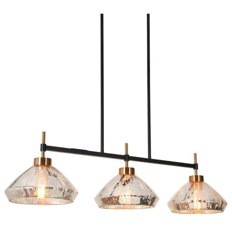 LNC Matte Black Modern Mercury Glass Lighting, 3 Lights, Island Pendant Light