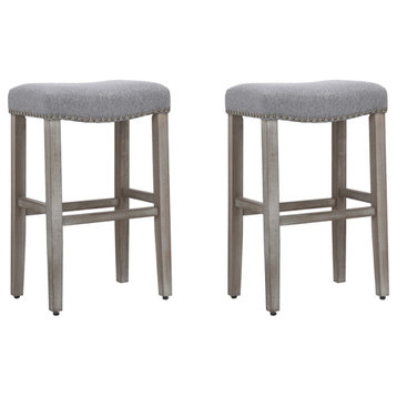 29" Upholstered Saddle Seat Bar Stool (Set of 2) in Gray
