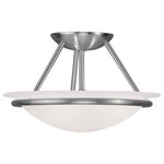 Livex Lighting - Livex Lighting 4823-91 Newburgh - Two Light Semi-Flush Mount - Canopy Included.  Shade IncludeNewburgh Two Light S Brushed Nickel White *UL Approved: YES Energy Star Qualified: n/a ADA Certified: n/a  *Number of Lights: Lamp: 2-*Wattage:60w Candelabra Base bulb(s) *Bulb Included:No *Bulb Type:Candelabra Base *Finish Type:Brushed Nickel