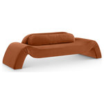 Meridian Furniture - Austin Upholstered Sofa, Cognac, Velvet, Sofa - Dare to be different with the Austin cognac velvet sofa. Its avant-garde design and luxurious velvet upholstery offer a truly unexpected seating experience. The sofa is a modern marvel that redefines comfort and style with its innovative design to create a truly unforgettable piece.