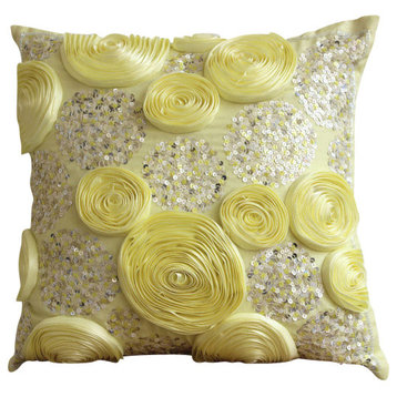 Creamy Yellow Roses, Yellow Art Silk 12"x12" Throw Pillows Cover