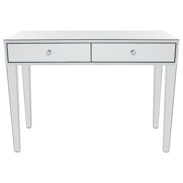 Contemporary Console Table, Mirrored Design With Tapered Legs & 2 Ample Drawers