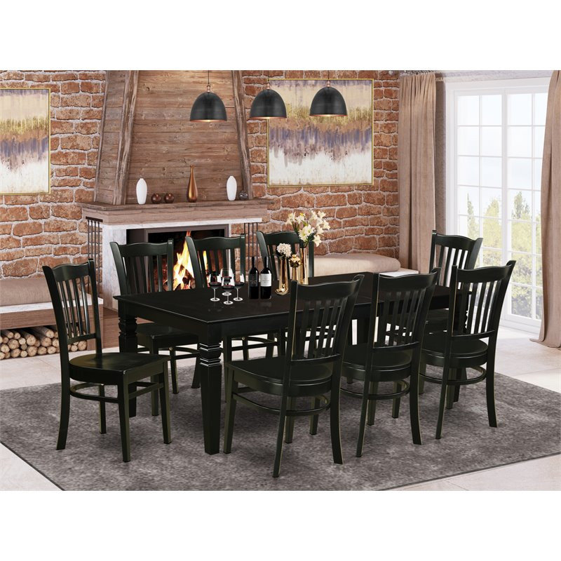 East West Furniture Logan 9-piece Wood Dining Table and Chair Set in ...