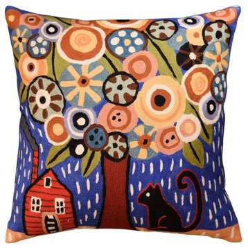 Home Sweet Home Karla Gerard Accent Pillow Cover Handembroidered Wool, 18x18"
