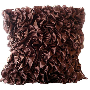 Luxury Dark Brown Pillow Covers, 22"x22" Satin Pillows Cover, Vintage Browns